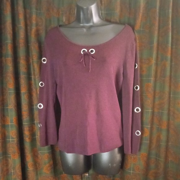 Versailles Grommet Bell-Sleeve Long Sleeve Top Blouse Shirt Size M - Picture 2 of 10